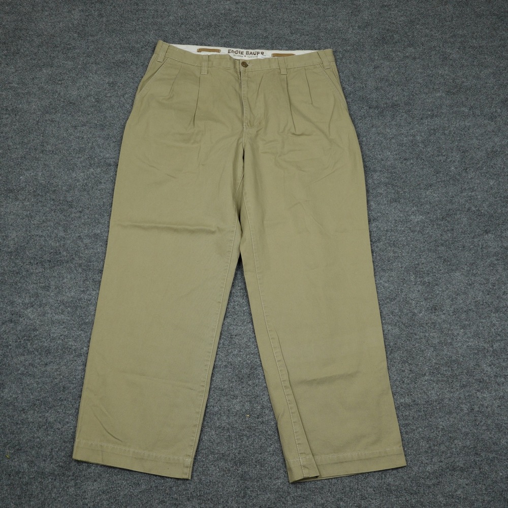 Vintage Eddie Bauer Pants Men 38x30 Khaki Pleated Chino Outdoor Casual Trousers
